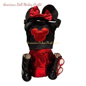American Girl Doll‎ Mickey Mouse Inspired Outfit Red Metallic Skirt Boots Ears